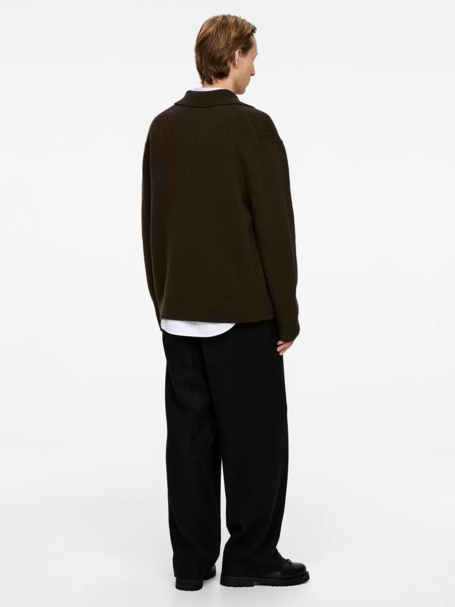 Polos | Maille-ARKET Polo en maille de laine avec fermeture éclair Marron