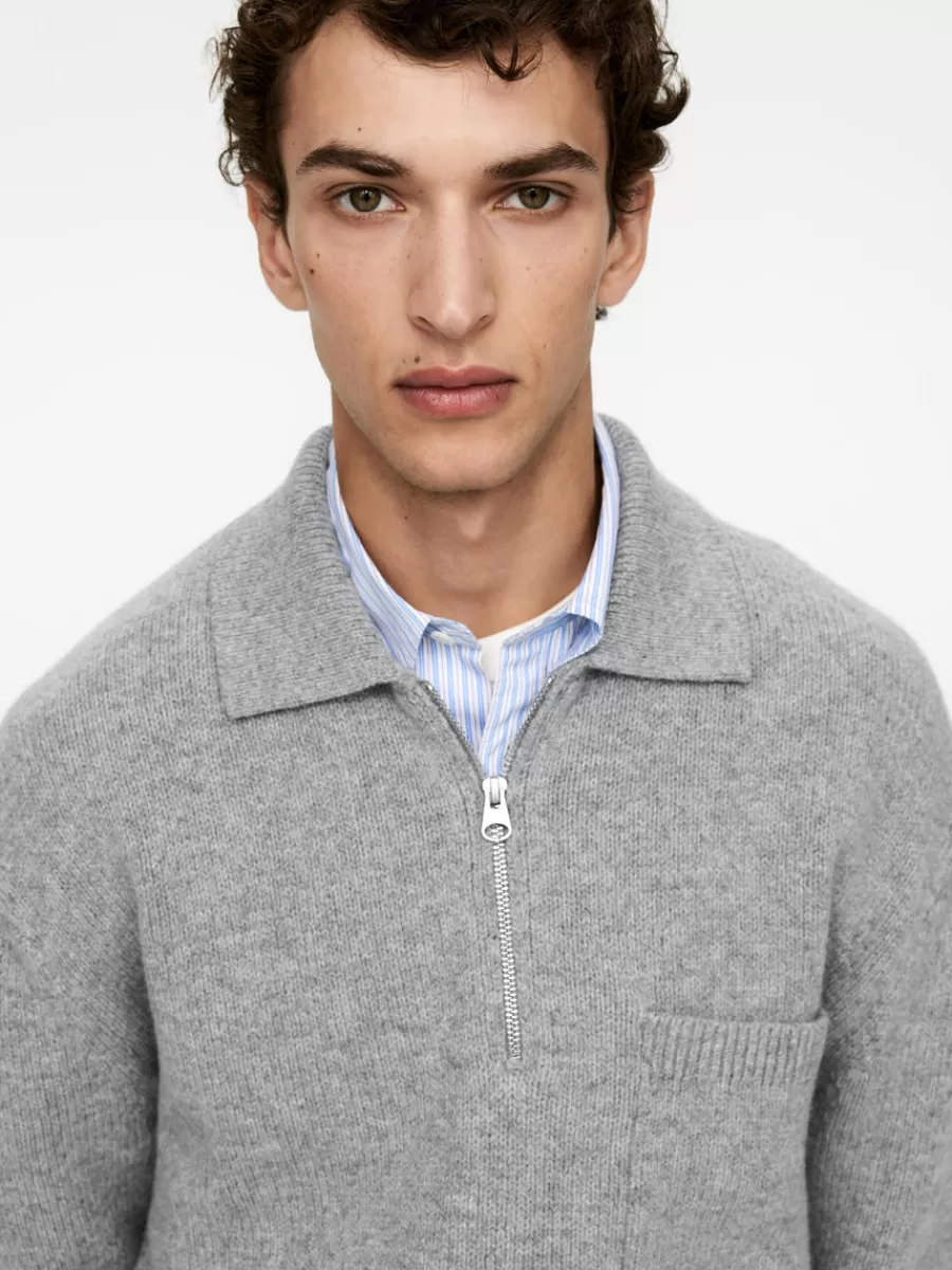 Polos | Maille-ARKET Polo en maille de laine avec fermeture éclair Grey