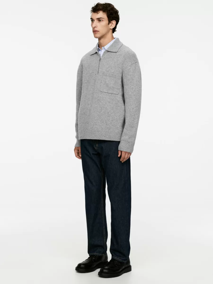 Polos | Maille-ARKET Polo en maille de laine avec fermeture éclair Grey