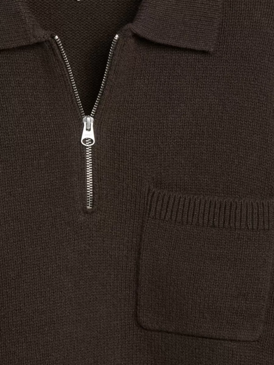 Polos | Maille-ARKET Polo en maille de laine avec fermeture éclair Marron
