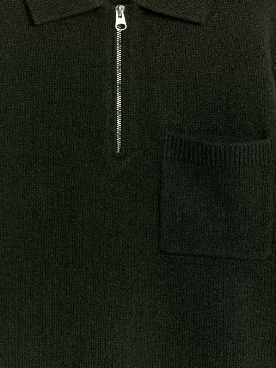 Polos | Maille-ARKET Polo en maille de laine avec fermeture éclair Vert foncé