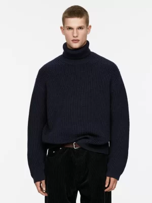 Maille-ARKET Pull à col roulé en laine épaisse Bleu foncé