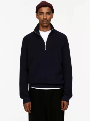 Maille-ARKET Pull demi-zip en laine et coton Bleu foncé