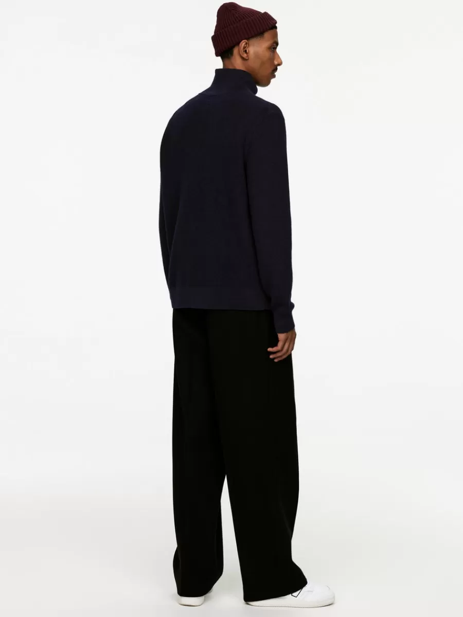 Maille-ARKET Pull demi-zip en laine et coton Bleu foncé