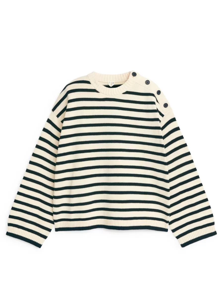 Mailles Et Cardigans-ARKET Pull en coton oversize Blanc cassé/Noir
