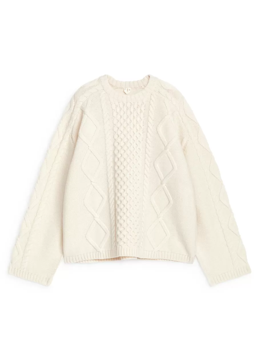 Mailles Et Cardigans-ARKET Pull en laine à mailles torsadées Blanc cassé