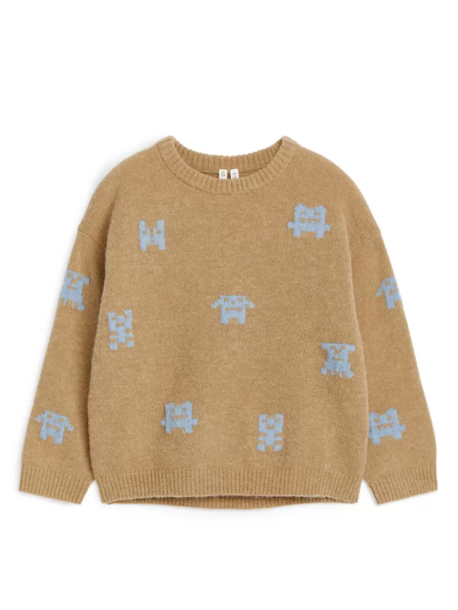 Maille | Maille-ARKET Pull en laine et alpaga Beige/Monstres bleus