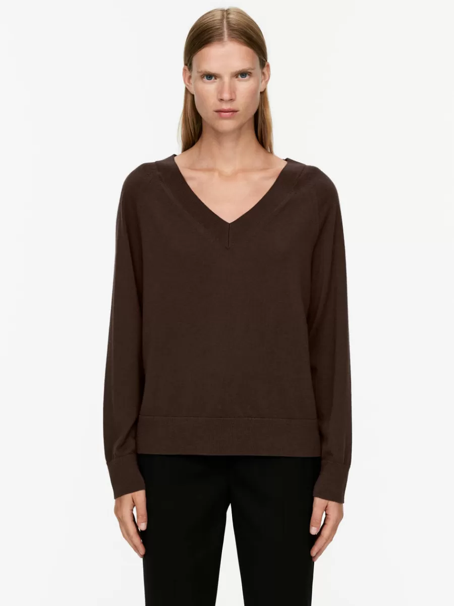 Mailles Et Cardigans-ARKET Pull en laine mérinos avec col en V Marron foncé