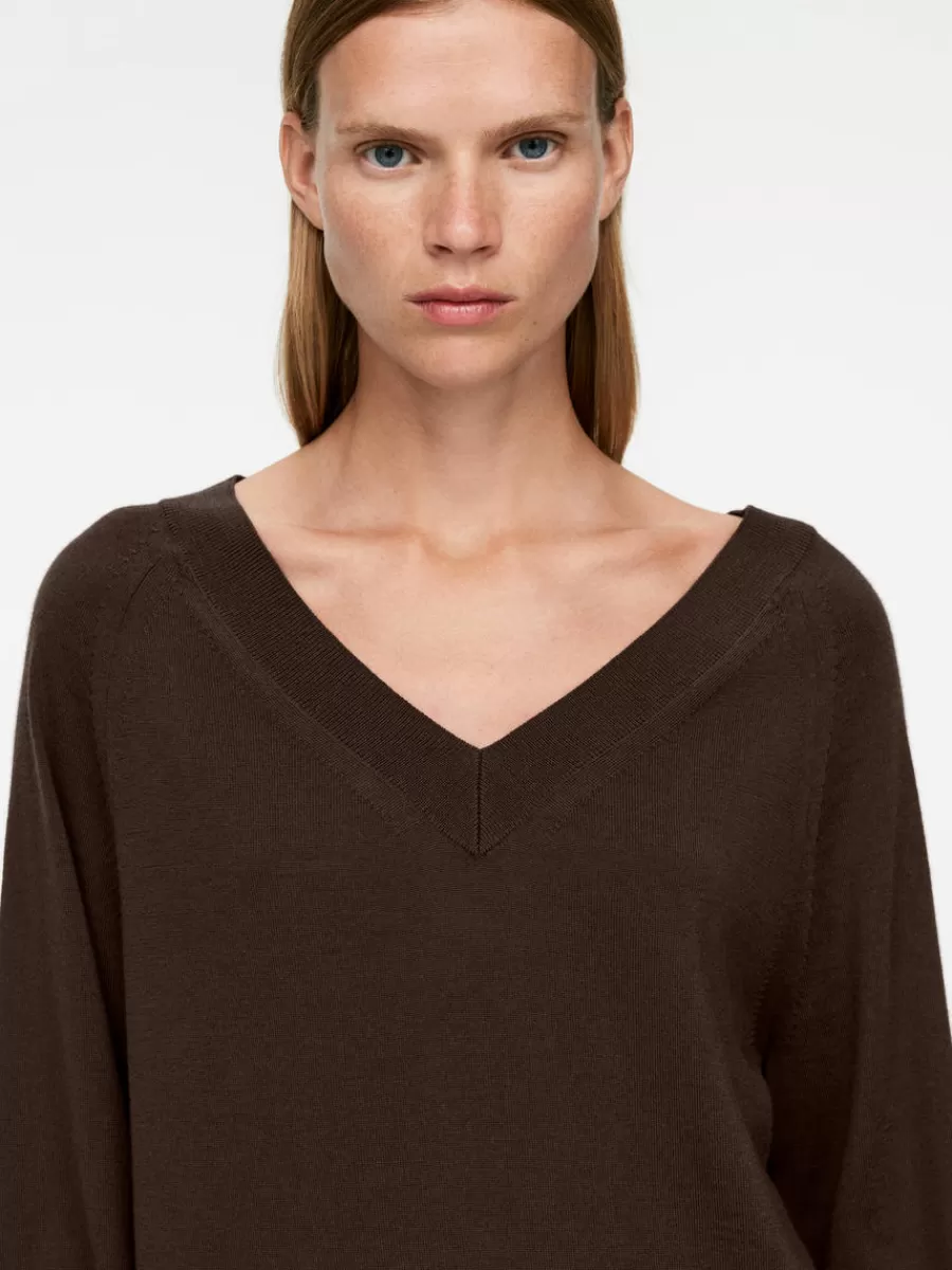 Mailles Et Cardigans-ARKET Pull en laine mérinos avec col en V Marron foncé