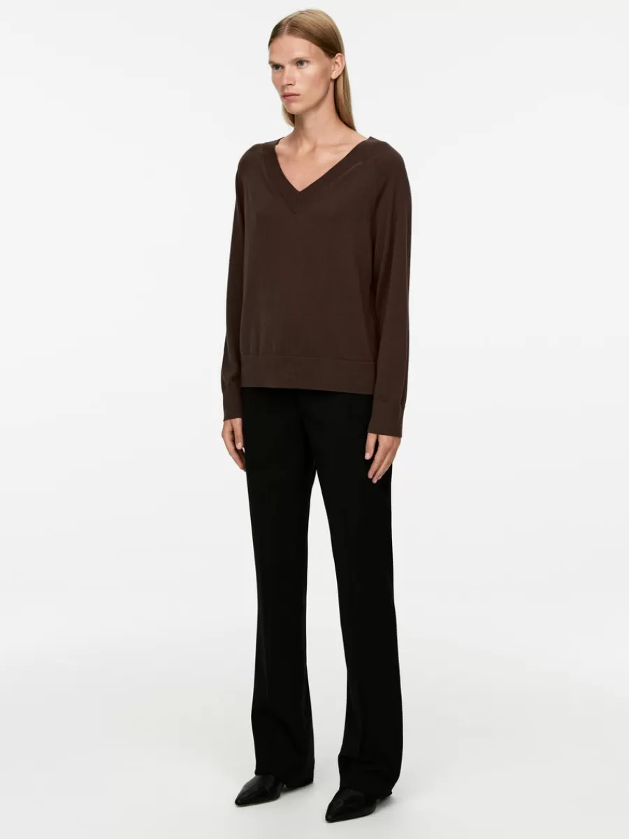 Mailles Et Cardigans-ARKET Pull en laine mérinos avec col en V Marron foncé