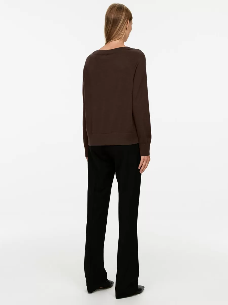 Mailles Et Cardigans-ARKET Pull en laine mérinos avec col en V Marron foncé