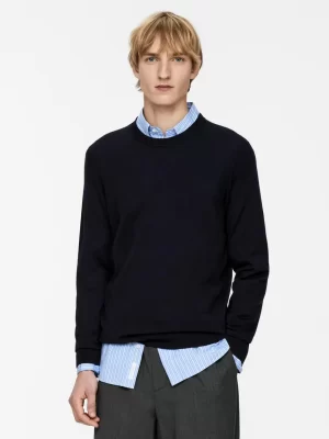 Maille-ARKET Pull en laine mérinos en maille fine Bleu foncé