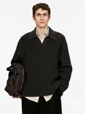 Maille-ARKET Pull polo en maille Marron foncé