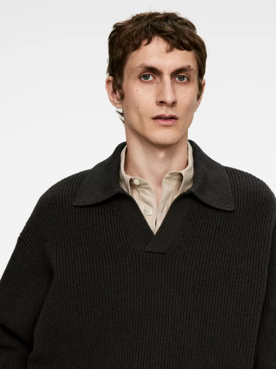 Maille-ARKET Pull polo en maille Marron foncé