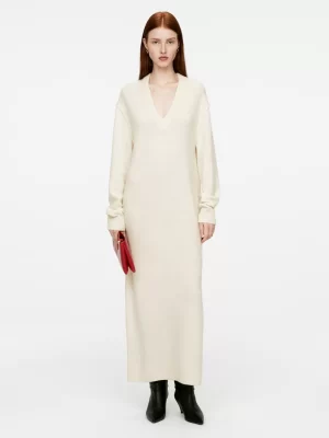 Robes | Mailles Et Cardigans-ARKET Robe en laine à col en V Blanc cassé