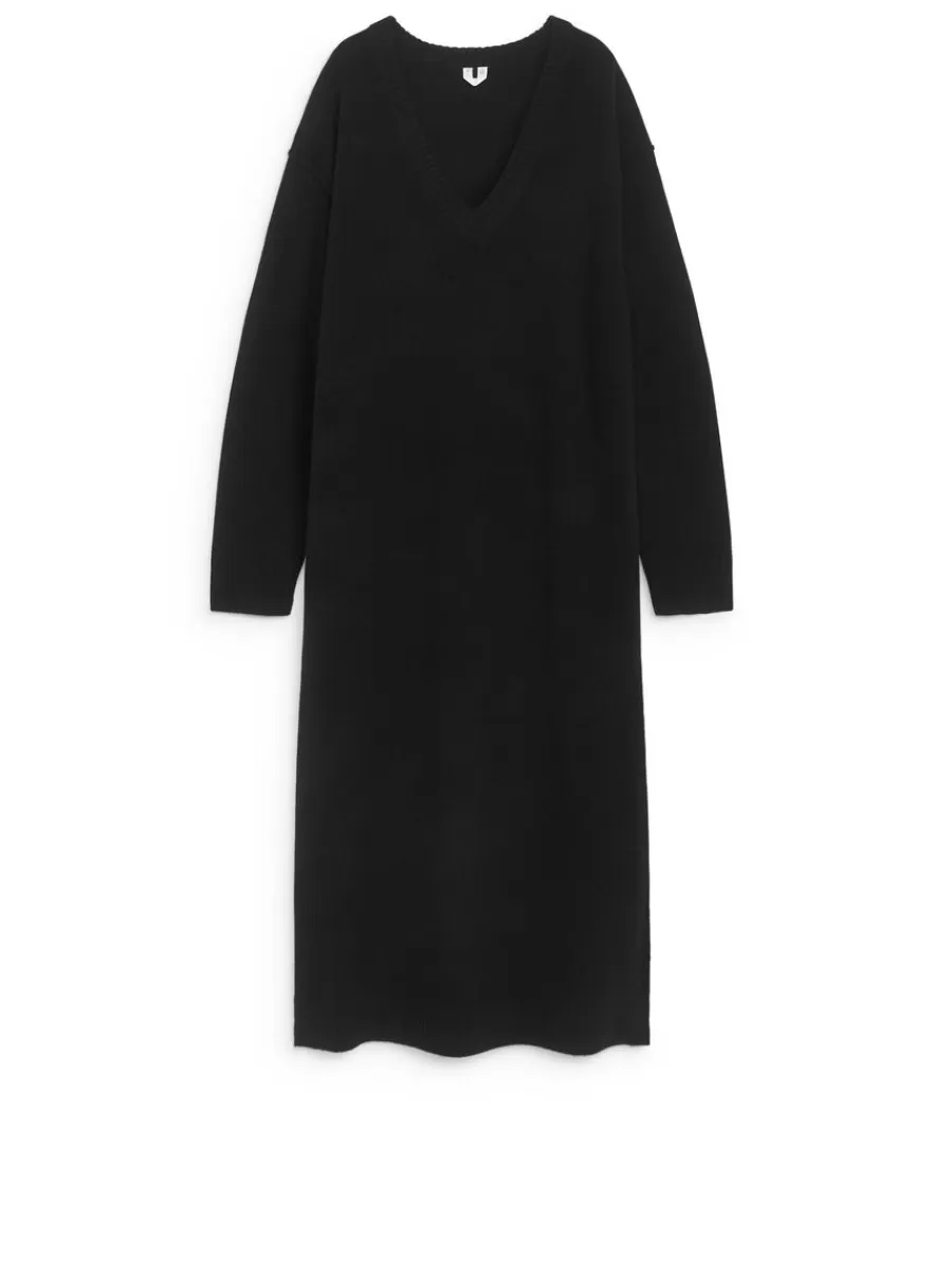 Robes | Mailles Et Cardigans-ARKET Robe en laine à col en V Noir