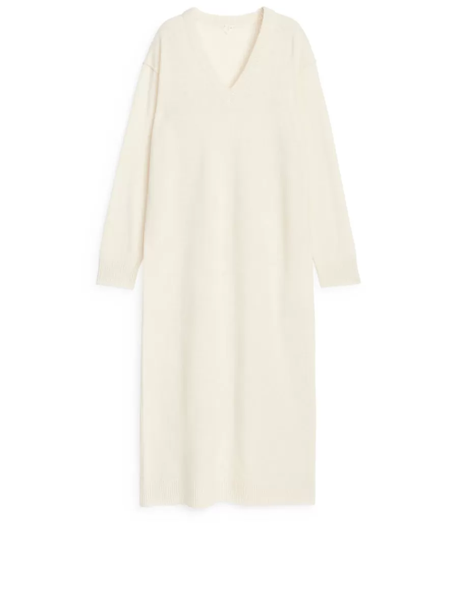 Robes | Mailles Et Cardigans-ARKET Robe en laine à col en V Blanc cassé