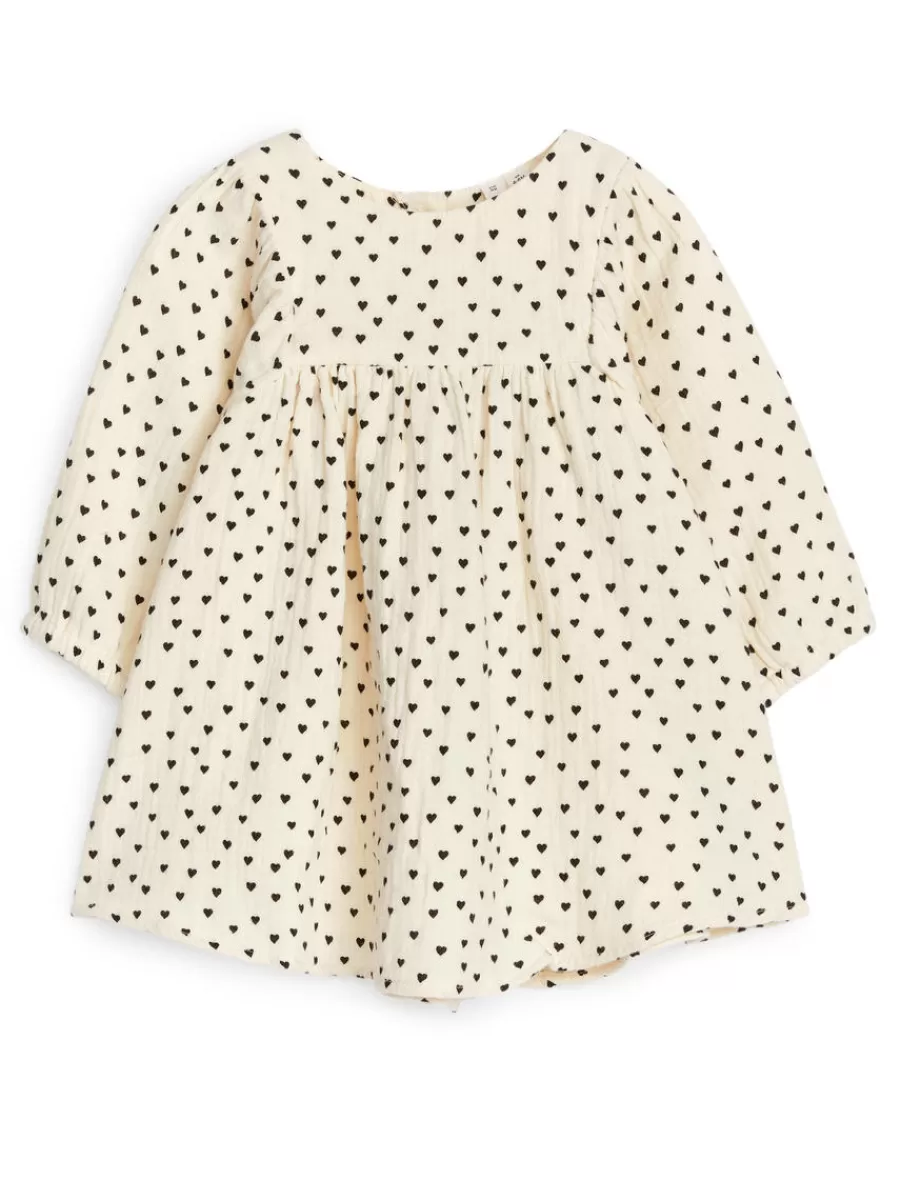 Robes-ARKET Robe en mousseline de coton Écru/Cœurs noirs