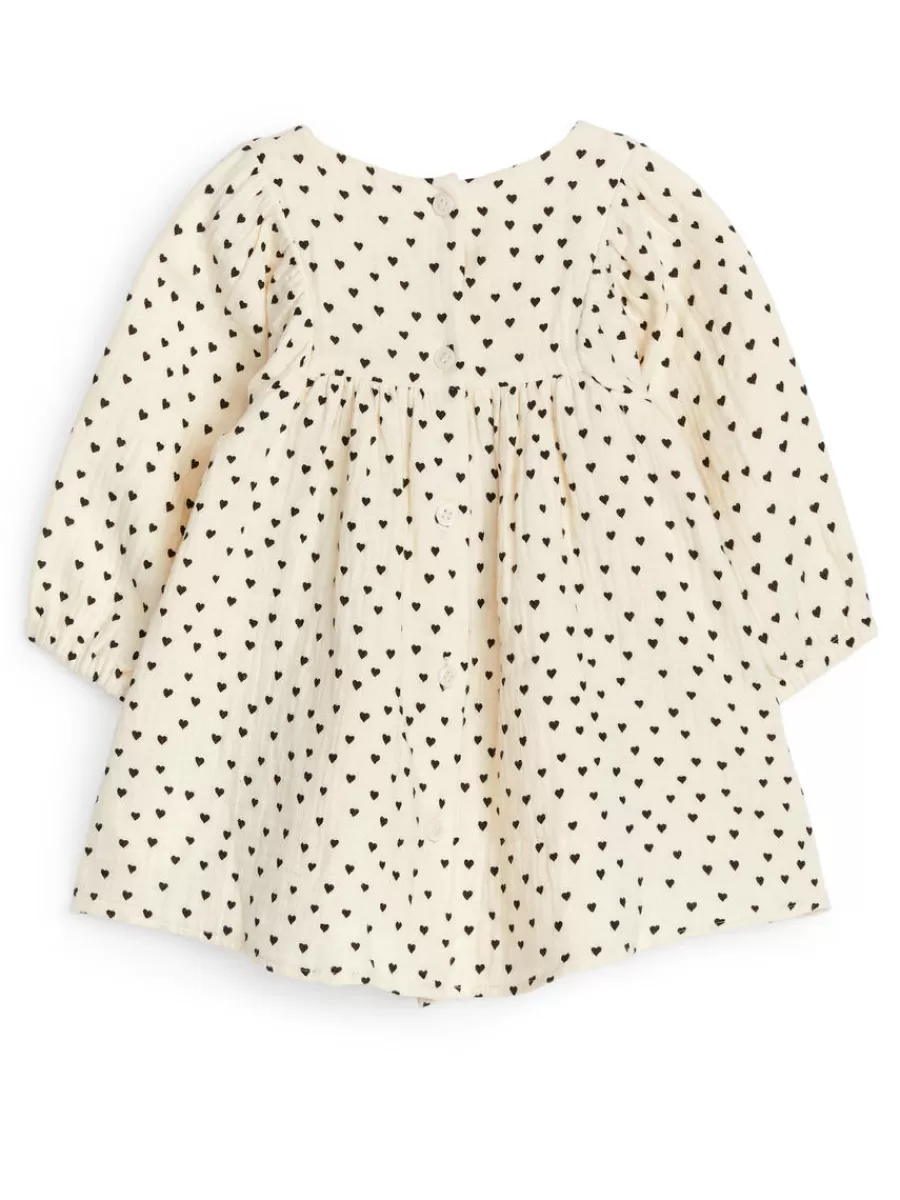 Robes-ARKET Robe en mousseline de coton Écru/Cœurs noirs
