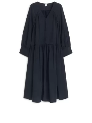 Robes-ARKET Robe longue en lyocell et lin Bleu foncé