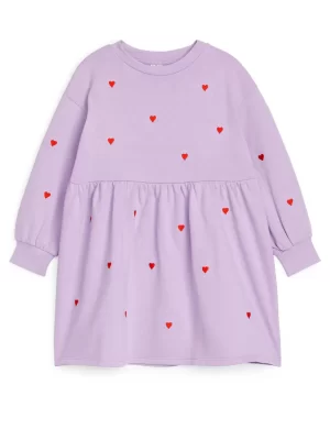 Robes | Robes-ARKET Robe sweat brodée Mauve/Cœurs rouges