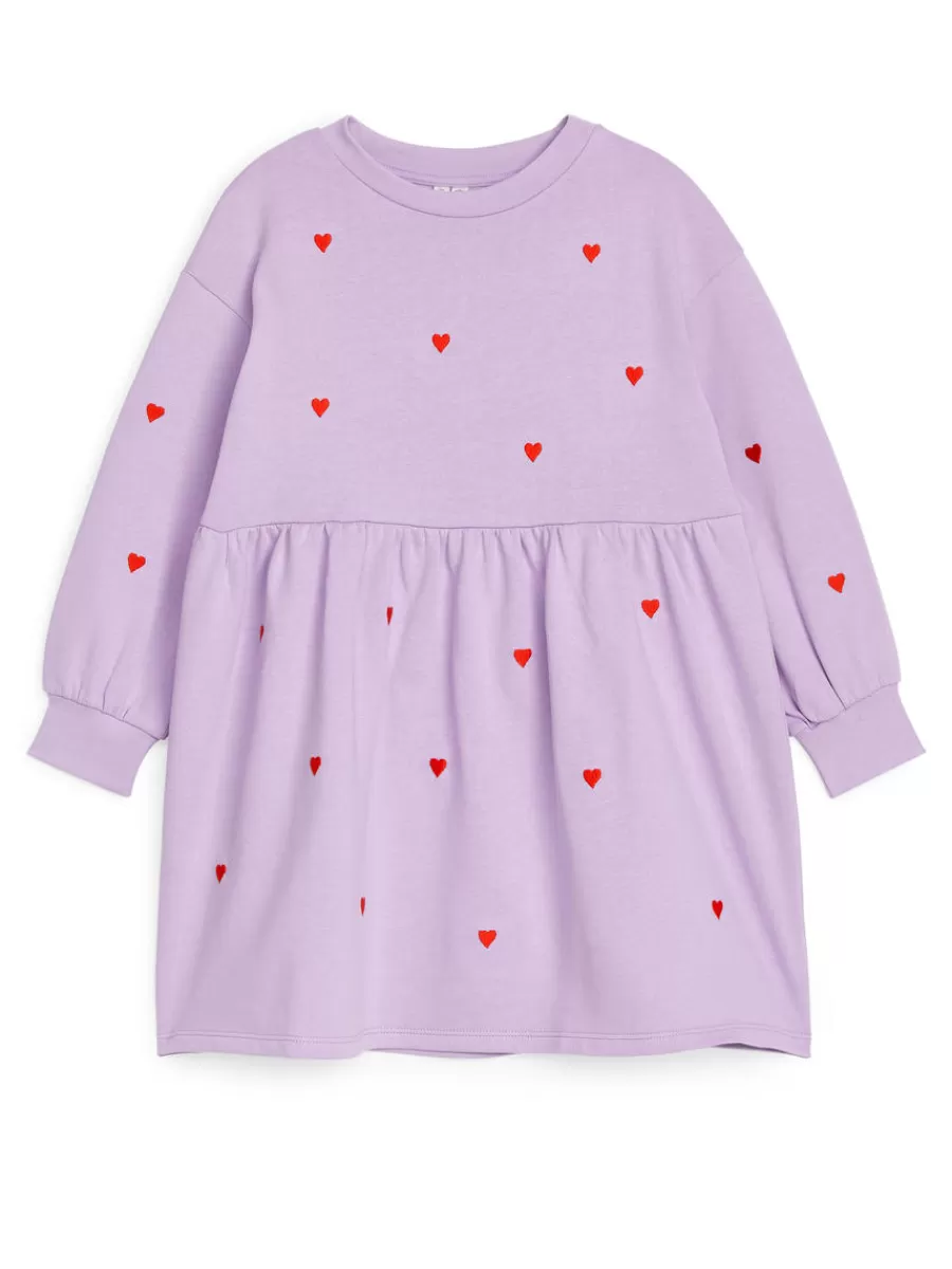 Robes | Robes-ARKET Robe sweat brodée Mauve/Cœurs rouges