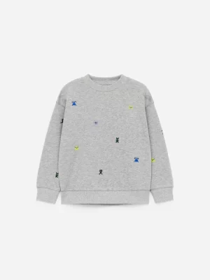 Hauts | Sweats-ARKET Sweat brodé Gris/Monstres