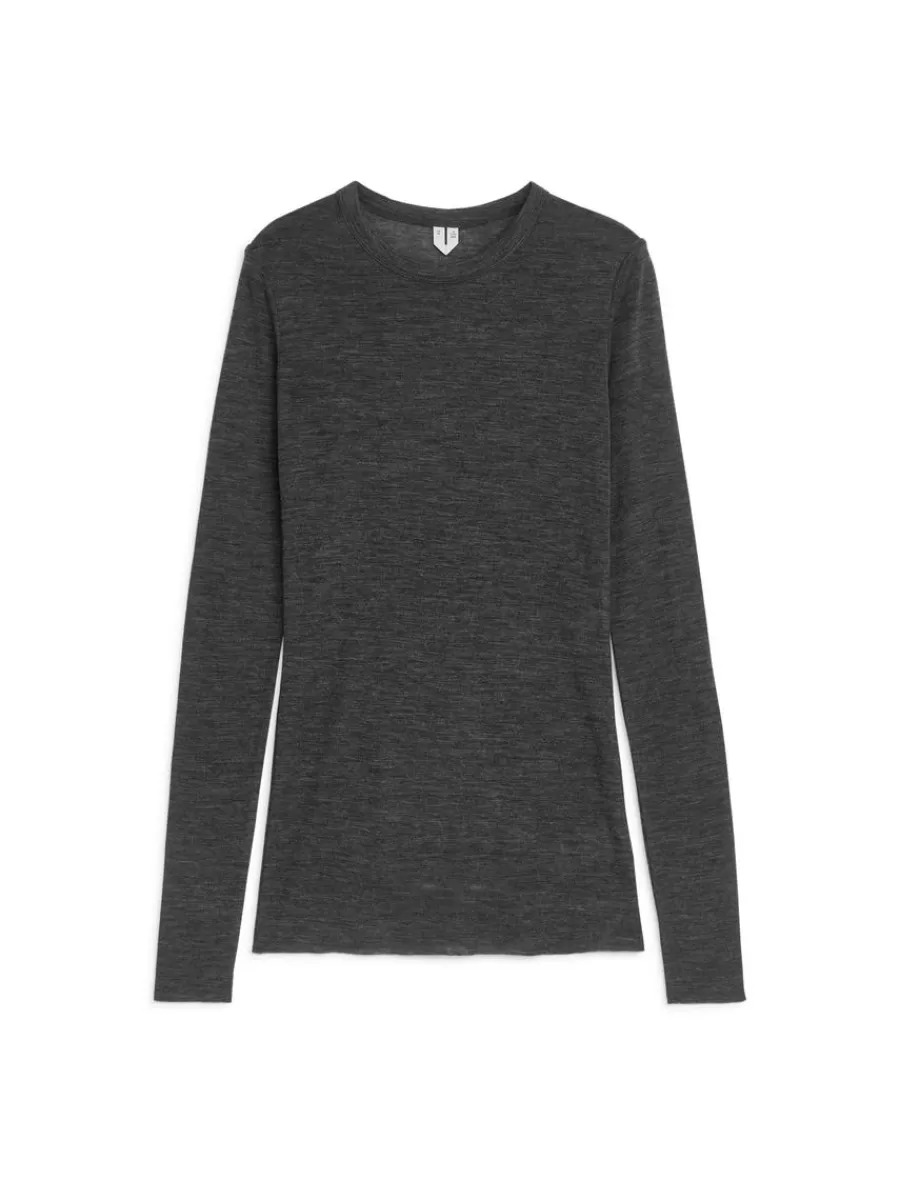 Mailles Et Cardigans-ARKET Top à manches longues en laine mérinos Gris foncé chiné