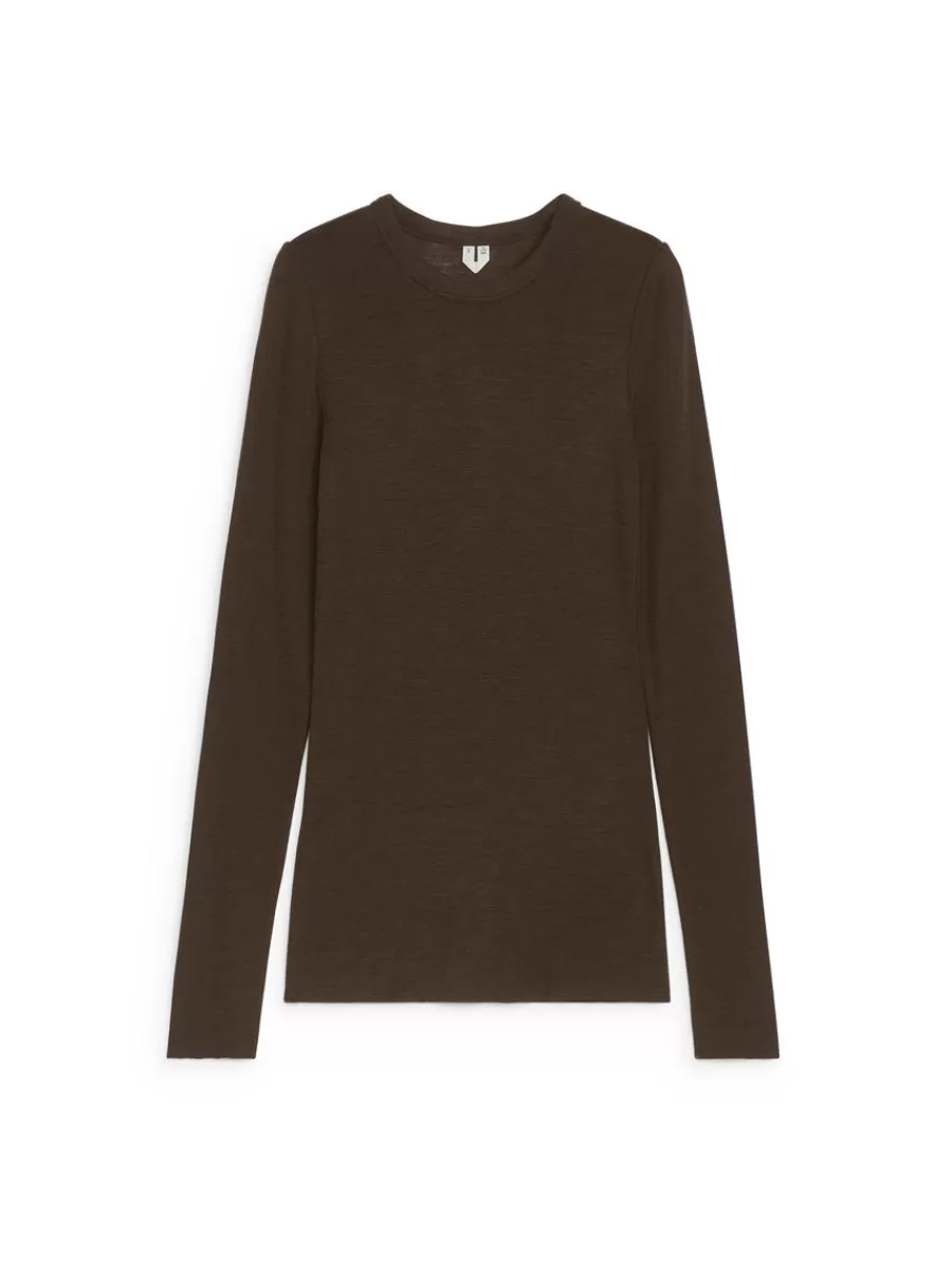 Mailles Et Cardigans-ARKET Top à manches longues en laine mérinos Marron foncé