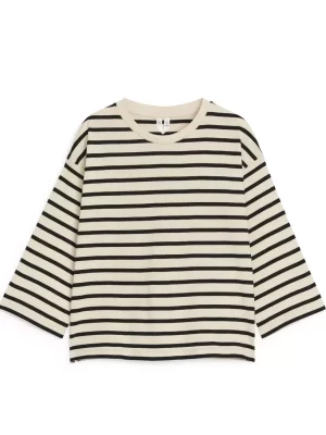 Hauts | T-Shirts-ARKET T-shirt à manches longues Noir/blanc cassé