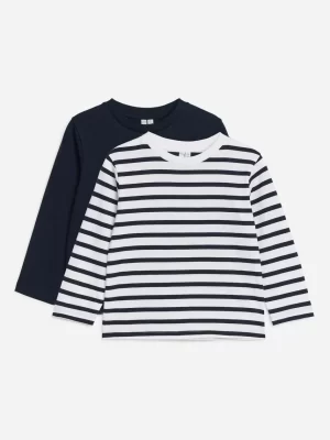 Hauts | Hauts-ARKET T-shirt à manches longues, lot de 2 Bleu foncé/Beige