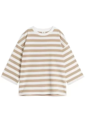 Hauts | T-Shirts-ARKET T-shirt à manches longues surdimensionné Beige/Rayures
