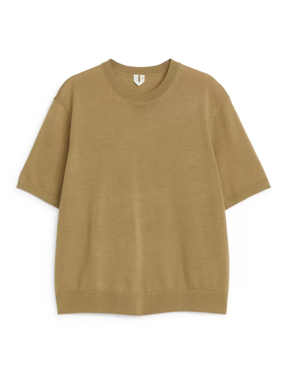 Mailles Et Cardigans-ARKET T-shirt en maille de laine mérinos Beige foncé