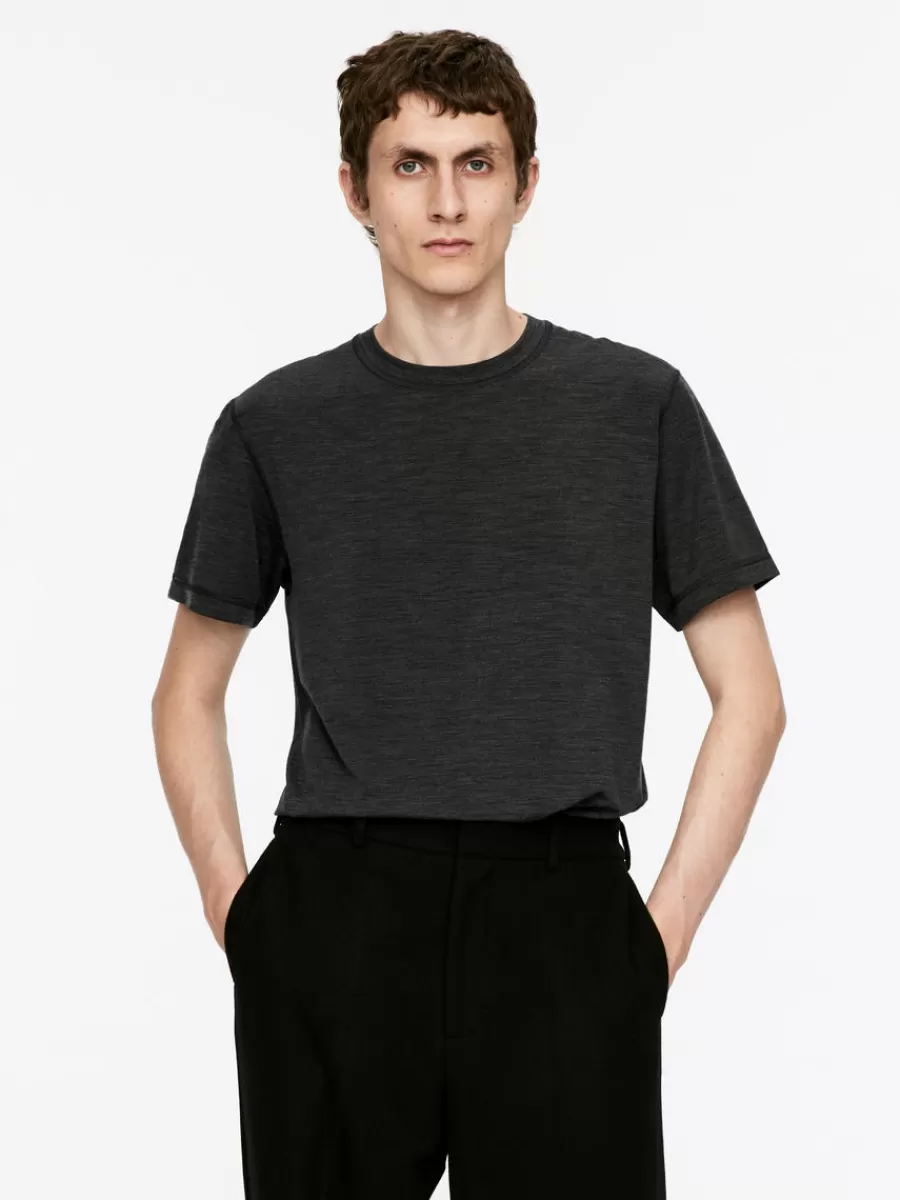 Vêtements De Sport | T-Shirts-ARKET T-shirt en mélange de laine mérinos Gris foncé