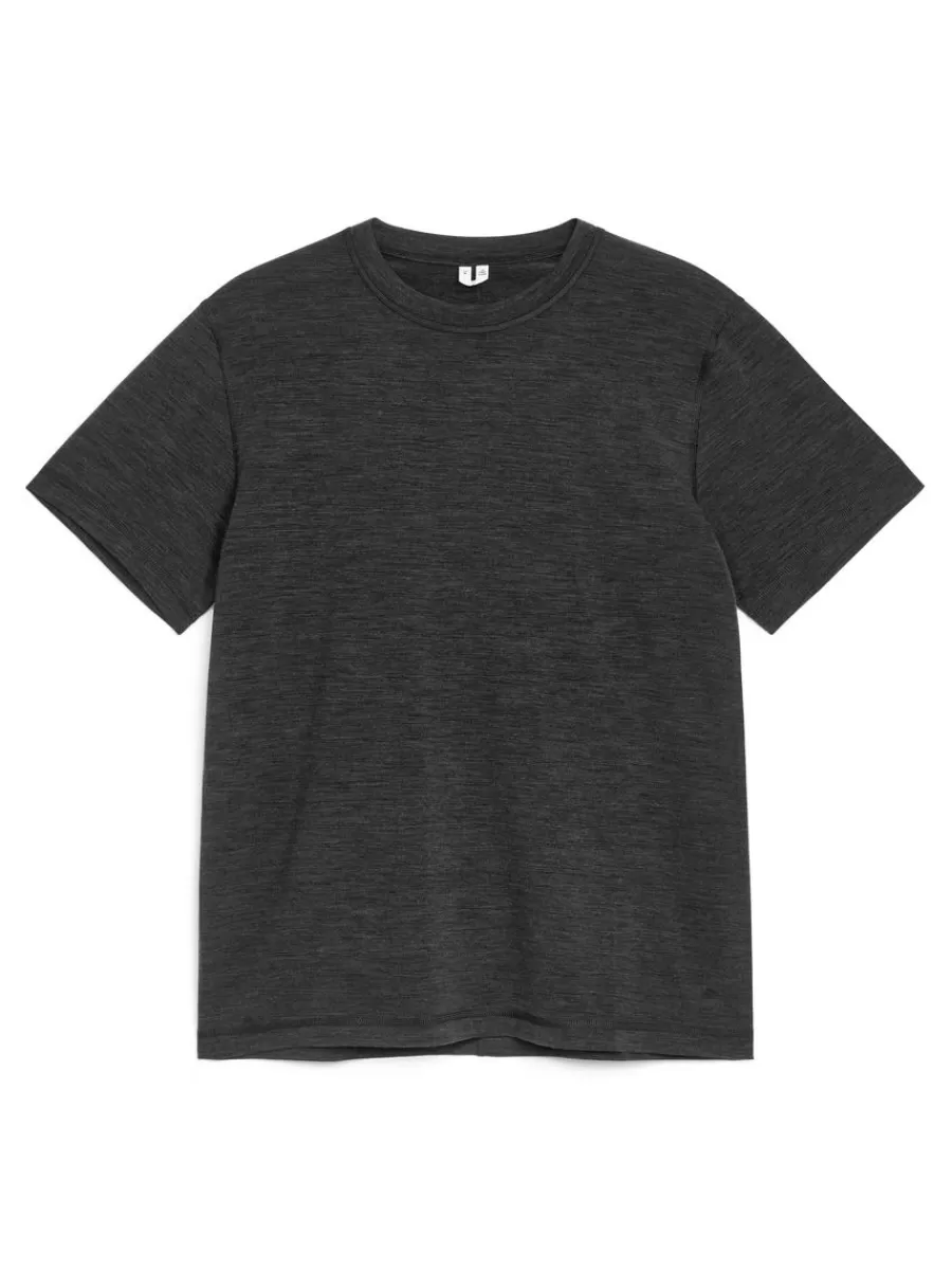 Vêtements De Sport | T-Shirts-ARKET T-shirt en mélange de laine mérinos Gris foncé