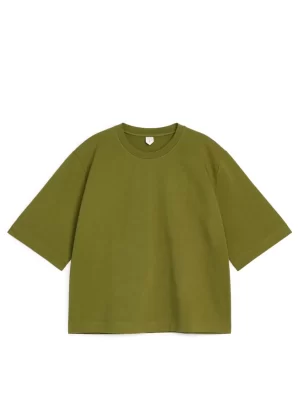T-Shirts-ARKET T-shirt en tissu lourd ALBA Vert kaki