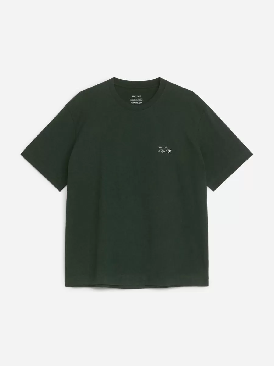 T-Shirts-ARKET T-shirt imprimé CAFÉ Vert foncé/Noir